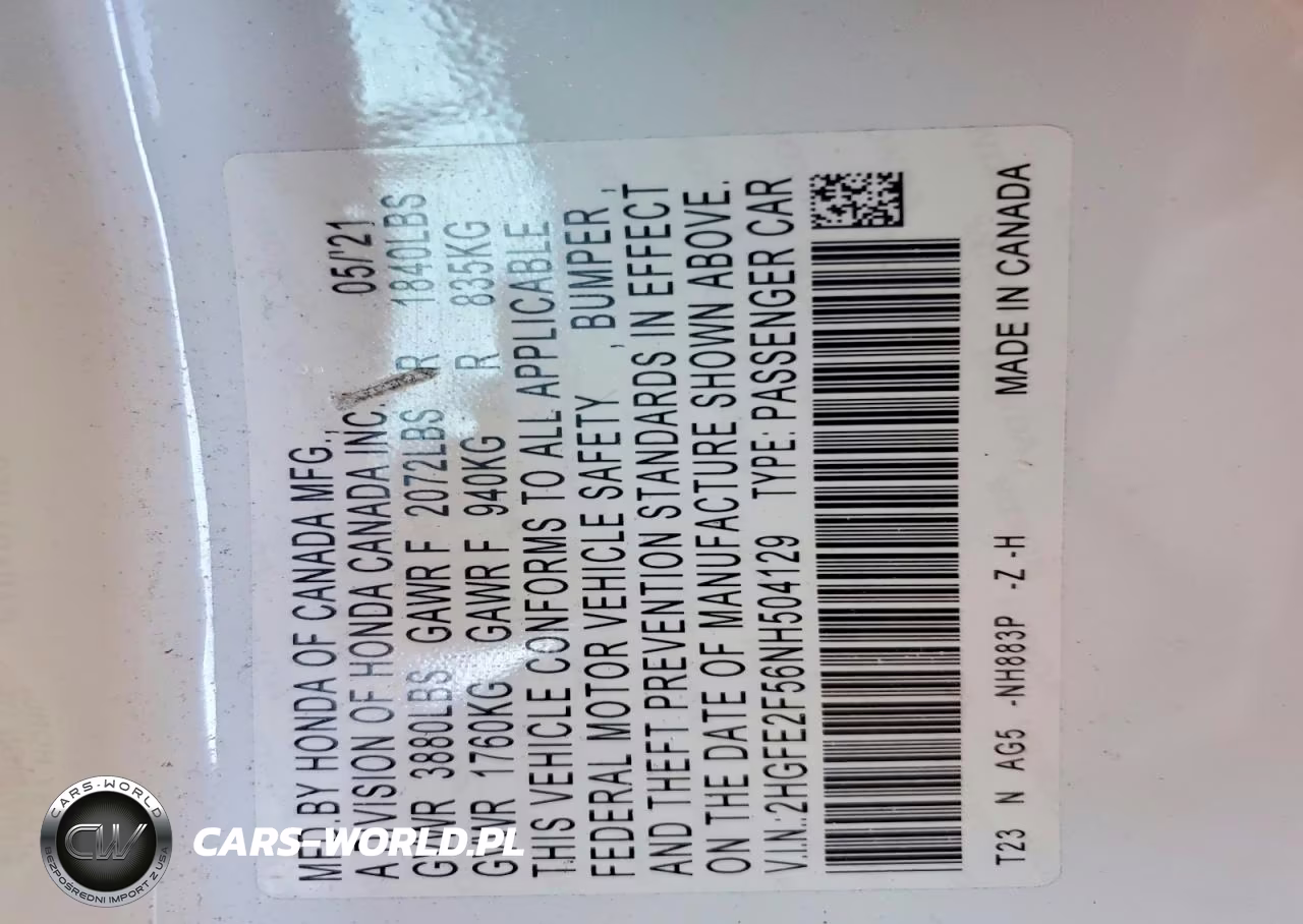2022 Honda Civic Sport VIN:2HGFE2F56NH504129 - 12