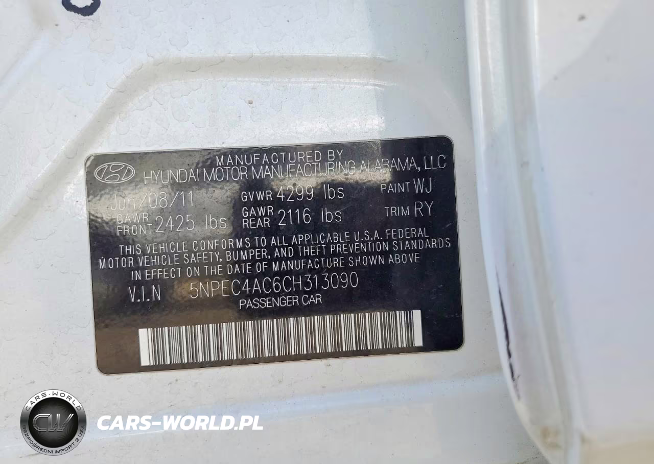 2012 Hyundai Sonata Se VIN:5NPEC4AC6CH313090 - 12