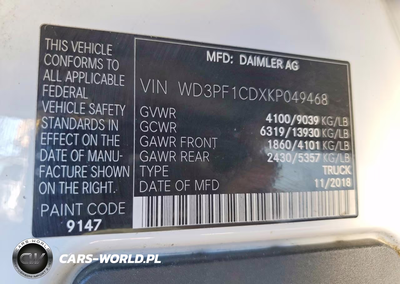 2019 Mercedes-Benz Sprinter 2500 VIN:WD3PF1CDXKP049468 - 13