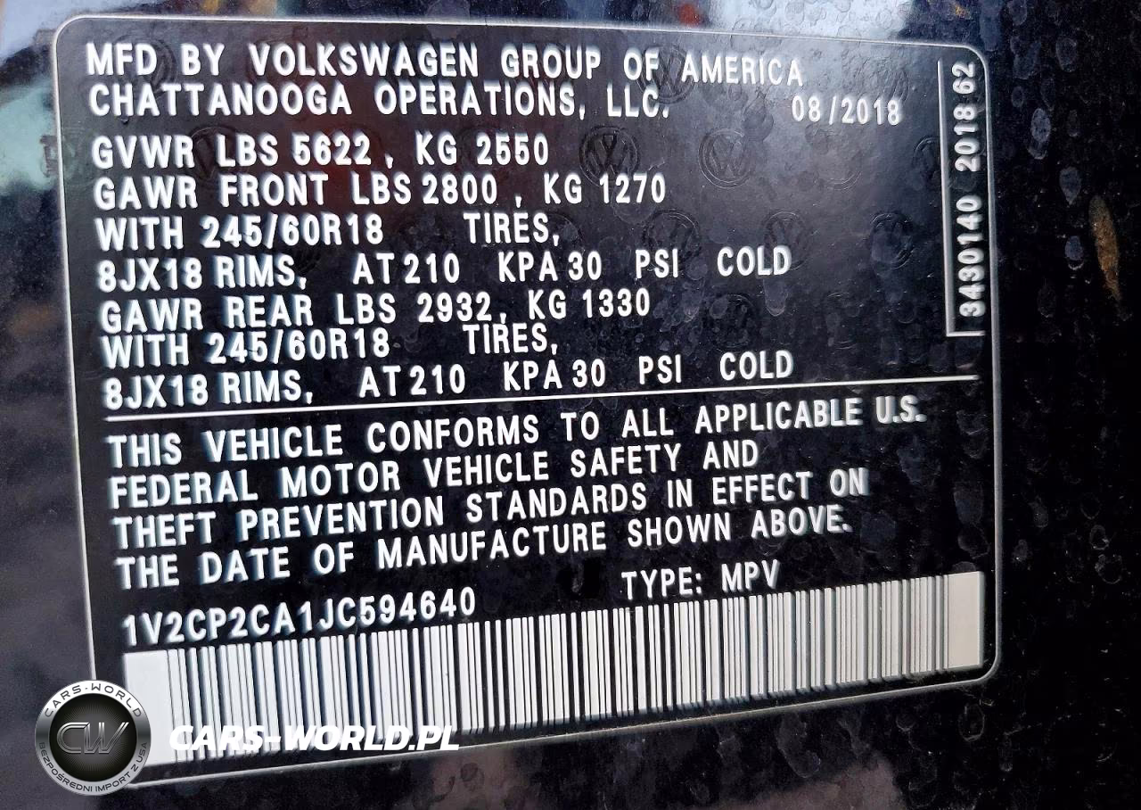 2018 Volkswagen Atlas Se VIN:1V2CP2CA1JC594640 - 13