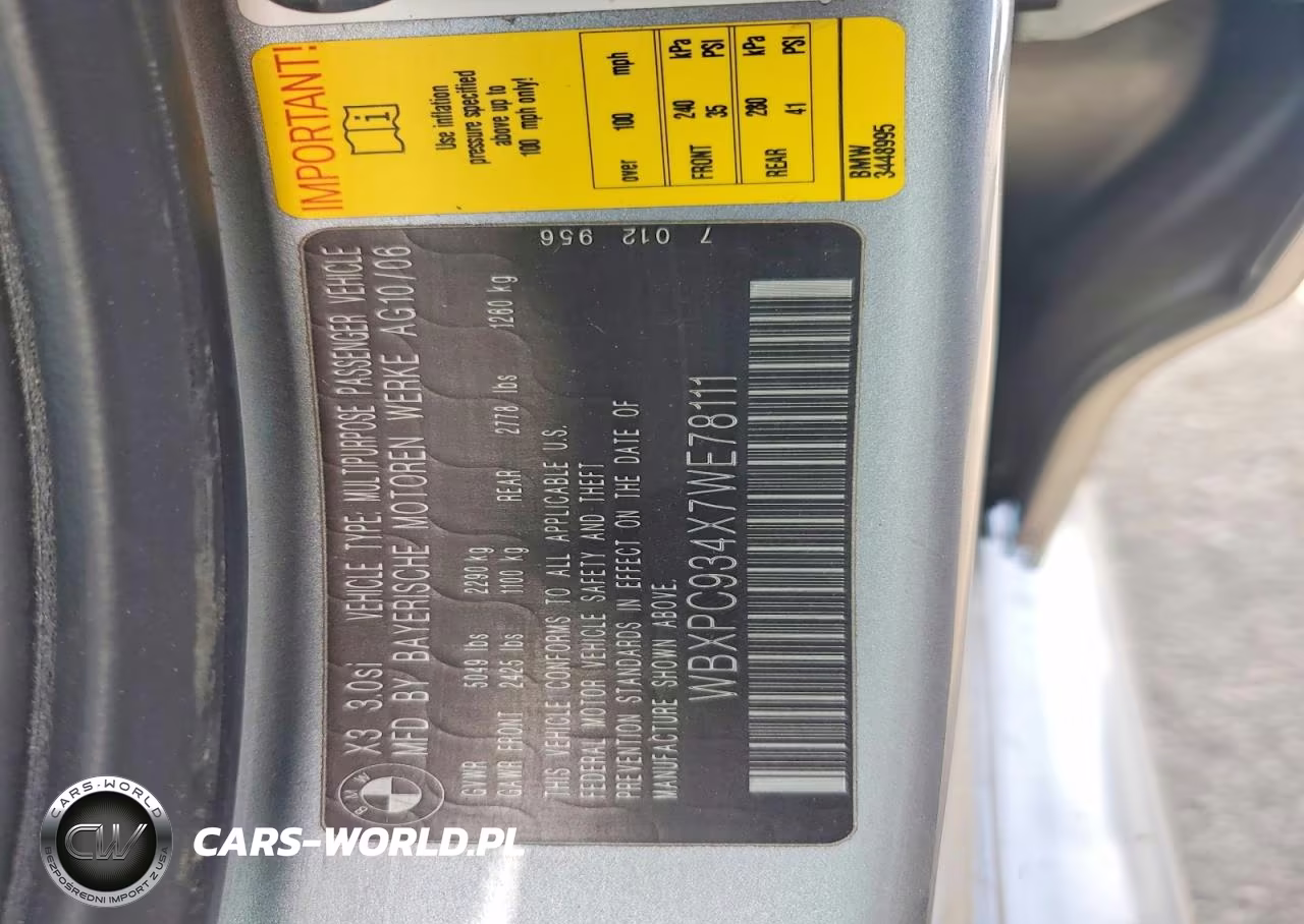 2007 BMW X3 3.0Si VIN:WBXPC934X7WE78111 - 13
