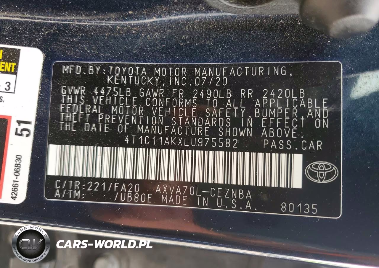 2020 Toyota Camry Le VIN:4T1C11AKXLU975582 - 12