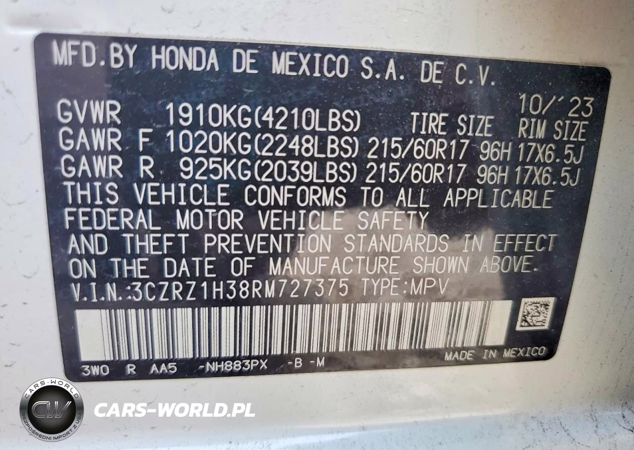 2024 Honda Hr-V Lx VIN:3CZRZ1H38RM727375 - 12