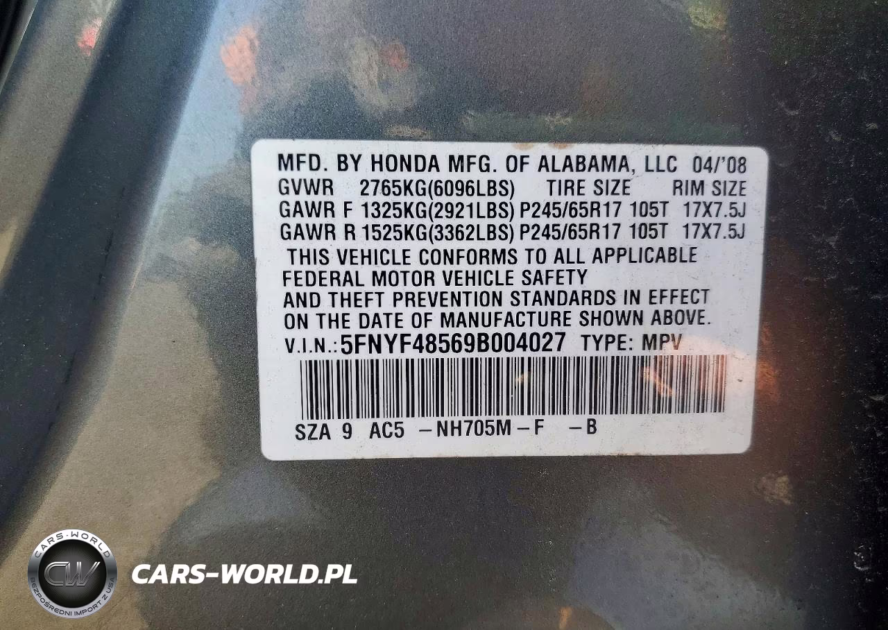 2009 Honda Pilot Exl VIN:5FNYF48569B004027 - 13