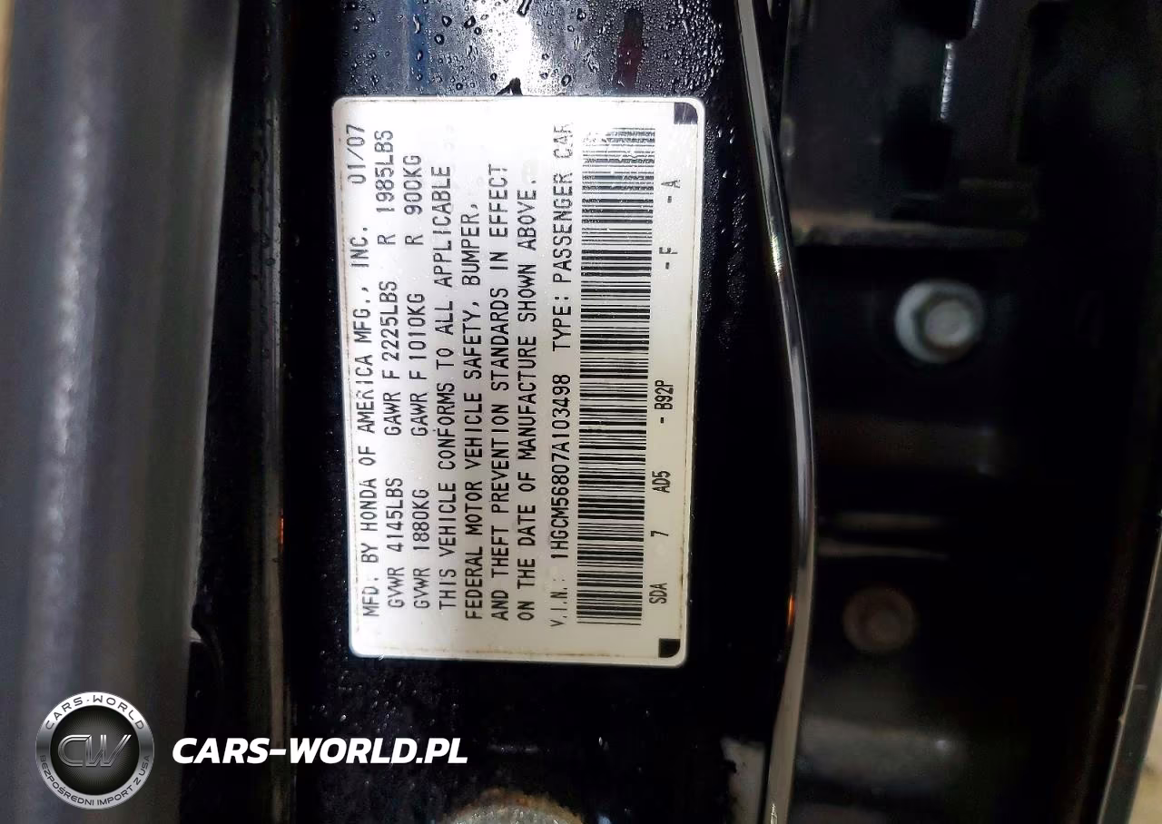 2007 Honda Accord VIN:1HGCM56807A103498 - 12