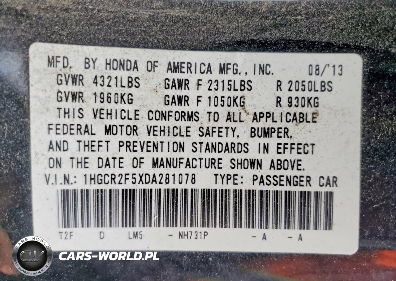 2013 Honda Accord Sport VIN:1HGCR2F5XDA281078 - 13