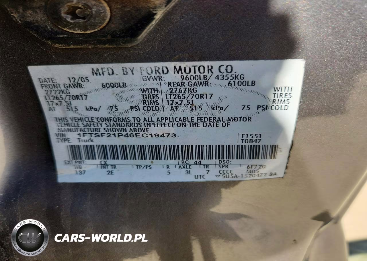 2006 Ford F250 Super Duty VIN:1FTSF21P46EC19473 - 13