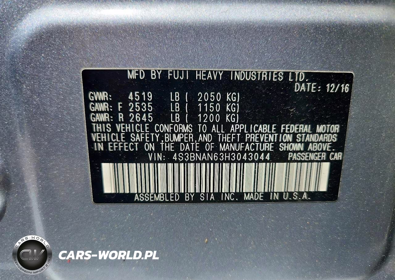 2017 Subaru Legacy 2.5I Limited VIN:4S3BNAN63H3043044 - 12