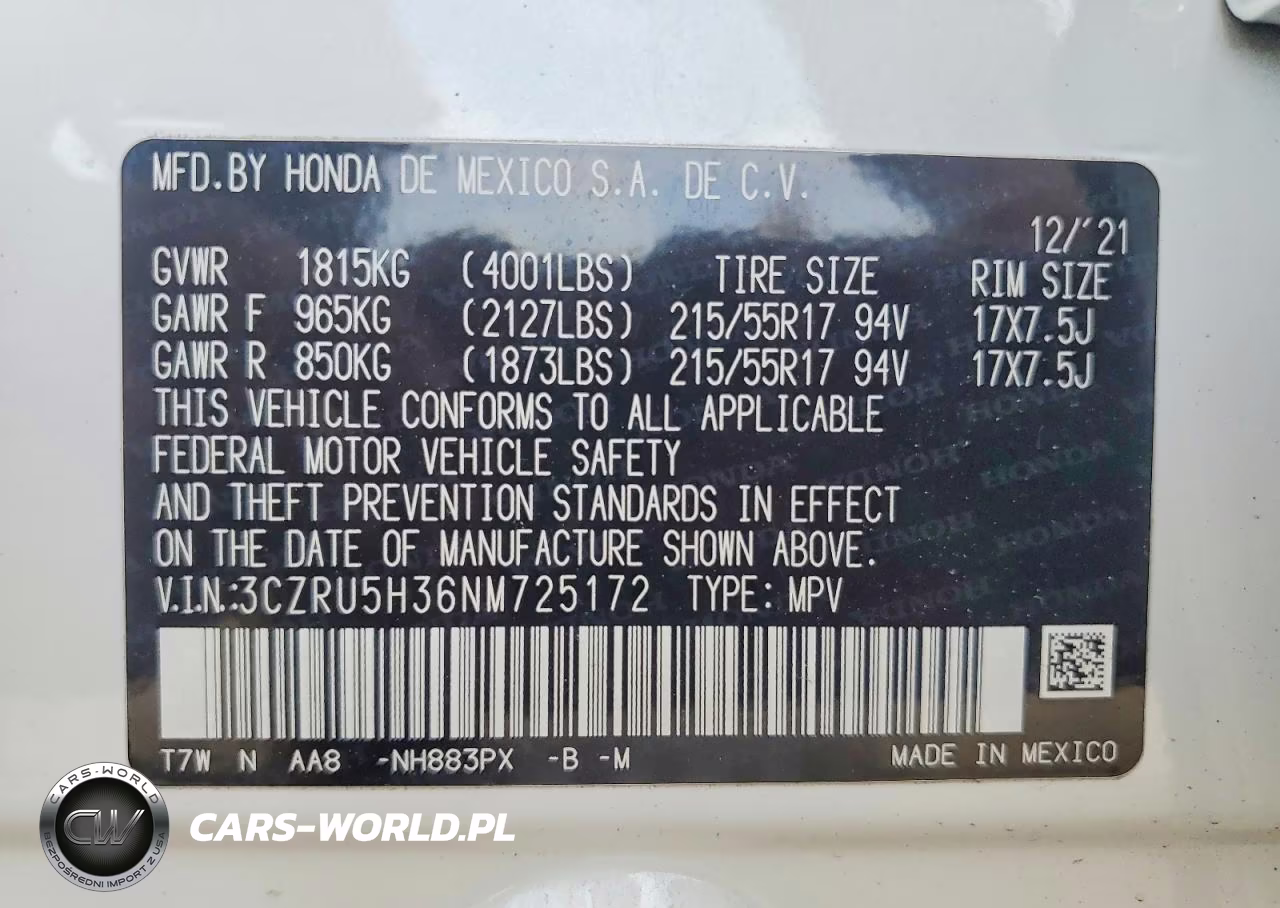 2022 Honda Hr-V 2Wd Lx VIN:3CZRU5H36NM725172 - 14