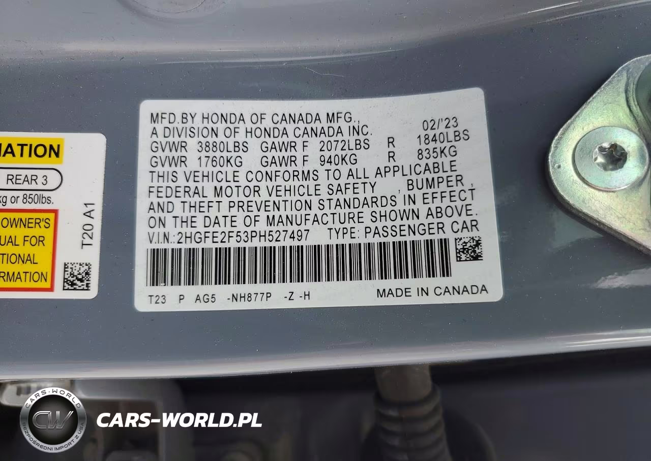 2023 Honda Civic Sport VIN:2HGFE2F53PH527497 - 12