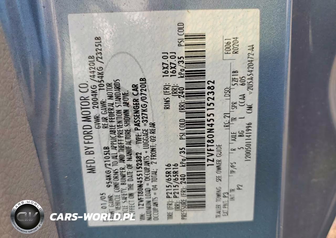 2005 Ford Mustang VIN:1ZVFT80N455152382 - 12