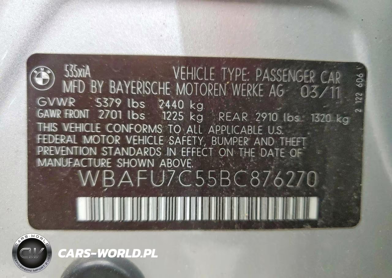 2011 BMW 535 Xi VIN:WBAFU7C55BC876270 - 12