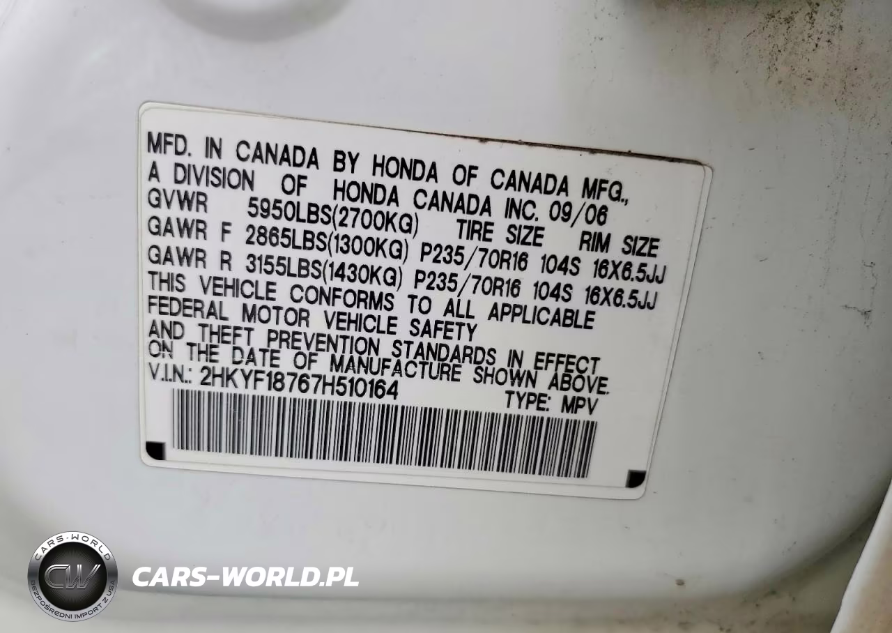 2007 Honda Pilot Exl VIN:2HKYF18767H510164 - 12