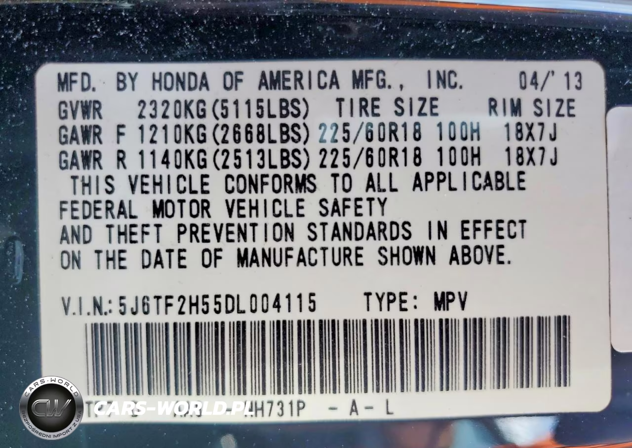 2013 Honda Crosstour Exl VIN:5J6TF2H55DL004115 - 13