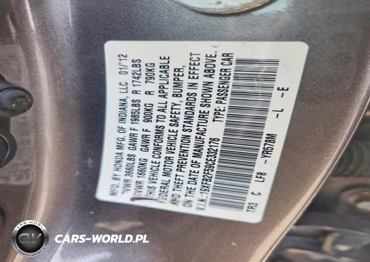 2012 Honda Civic Lx VIN:19XFB2F59CE332176 - 12