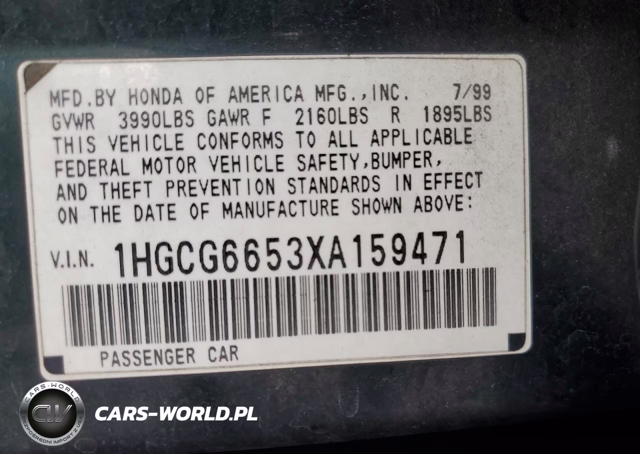1999 Honda Accord Lx VIN:1HGCG6653XA159471 - 12