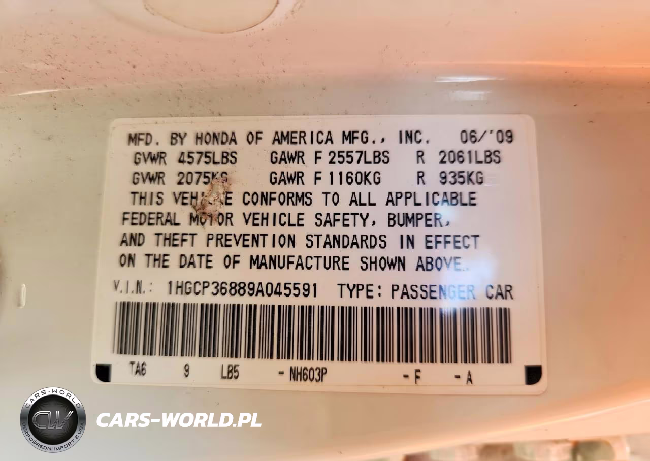 2009 Honda Accord Exl VIN:1HGCP36889A045591 - 13
