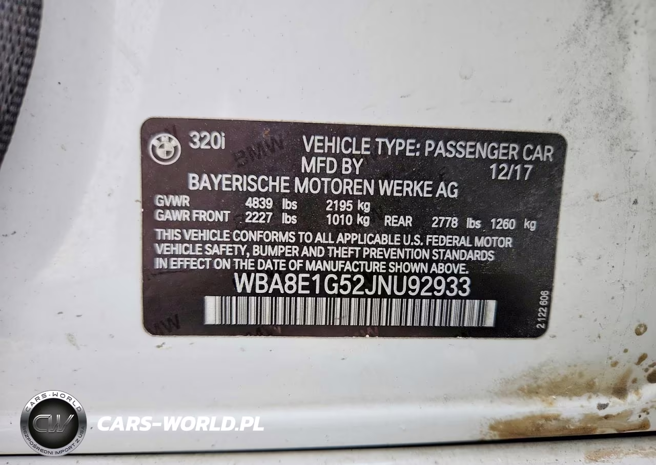 2018 BMW 320 I VIN:WBA8E1G52JNU92933 - 12