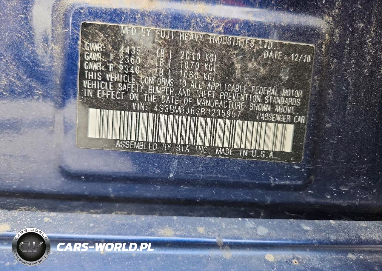 2011 Subaru Legacy 2.5I Limited VIN:4S3BMBJ63B3235957 - 12