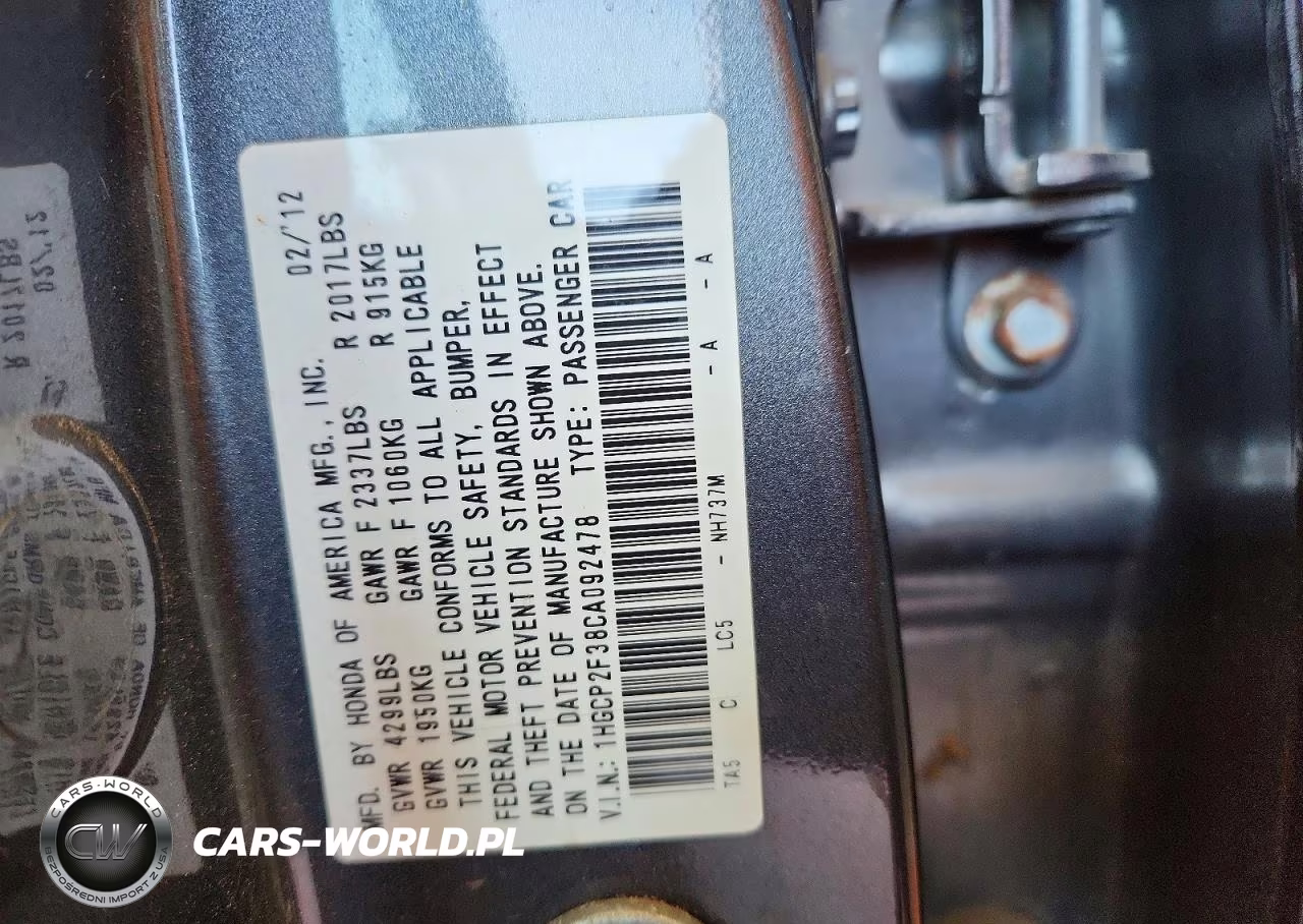 2012 Honda Accord Lx VIN:1HGCP2F38CA092478 - 12