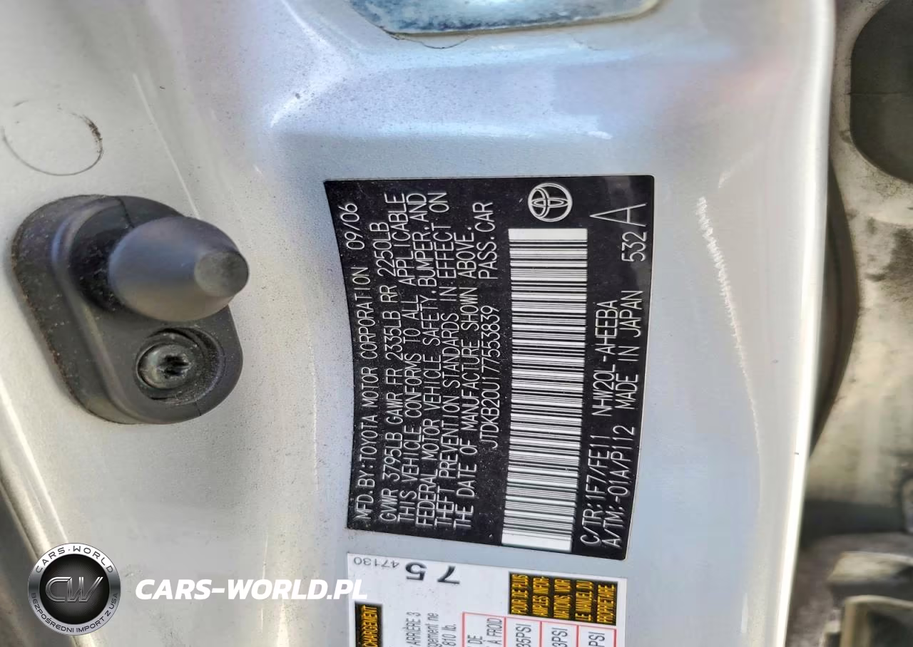 2007 Toyota Prius Base VIN:JTDKB20U177553839 - 12