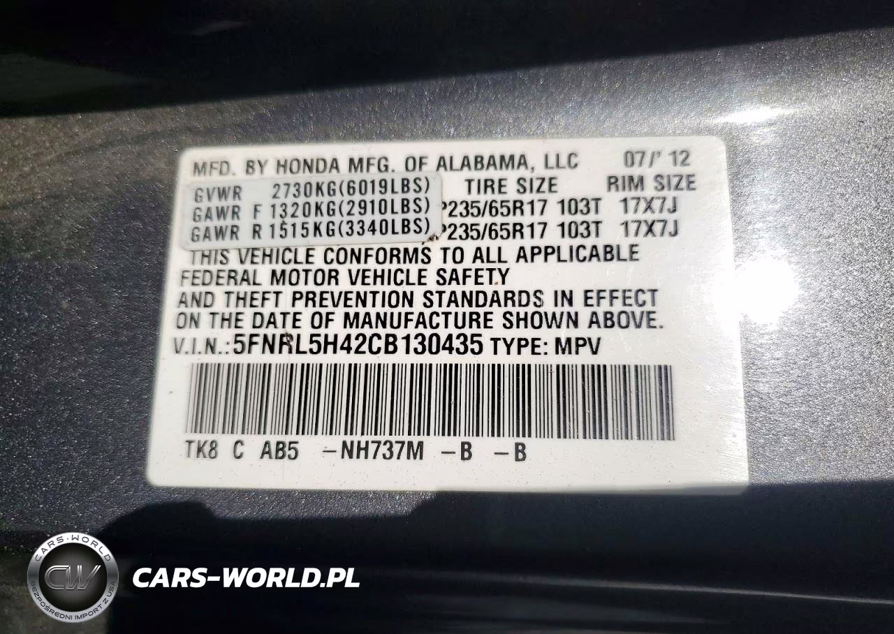 2012 Honda Odyssey Ex VIN:5FNRL5H42CB130435 - 14
