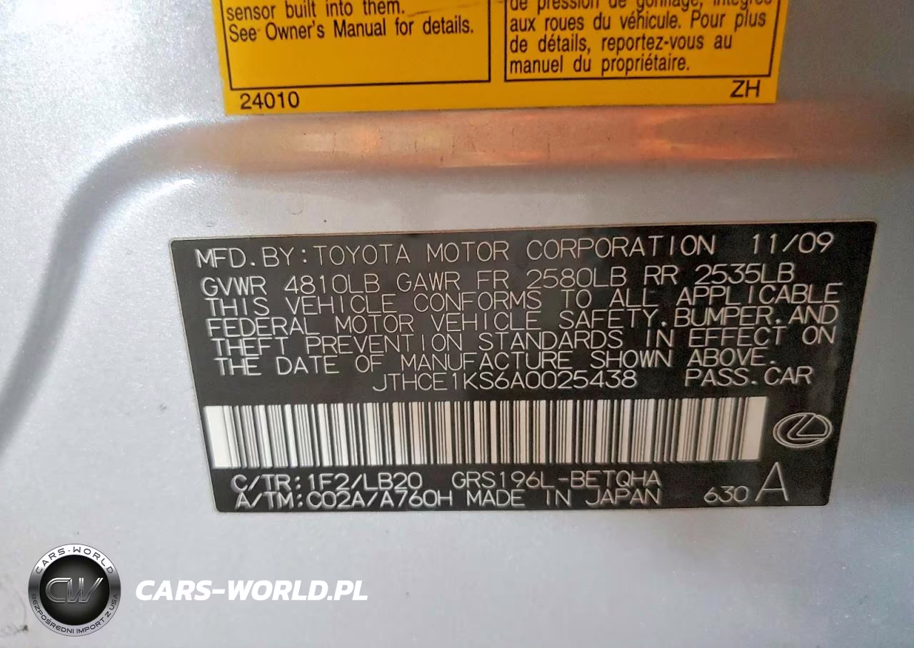 2010 Lexus Gs 350 VIN:JTHCE1KS6A0025438 - 12
