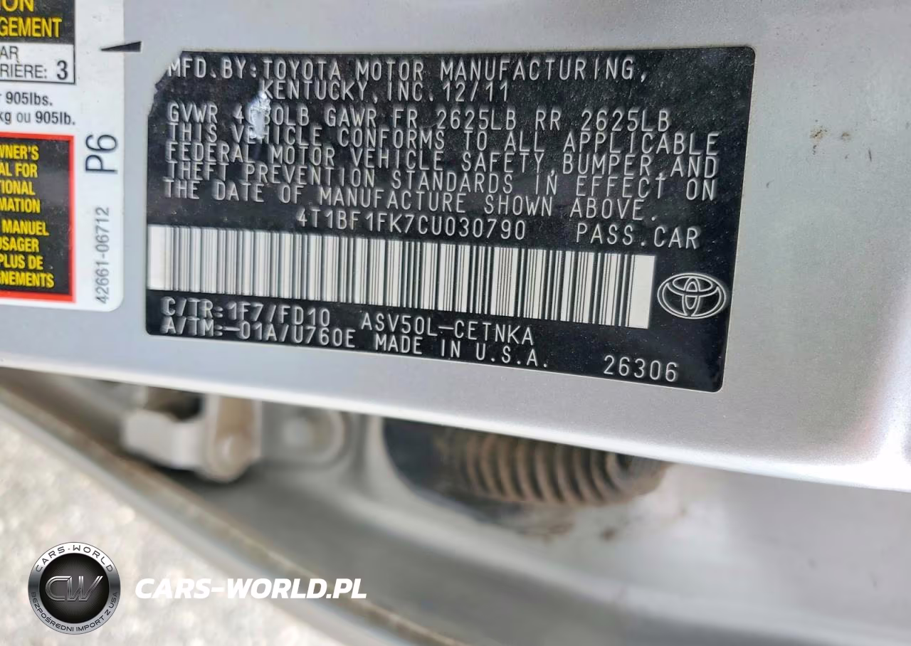 2012 Toyota Camry Le VIN:4T1BF1FK7CU030790 - 12