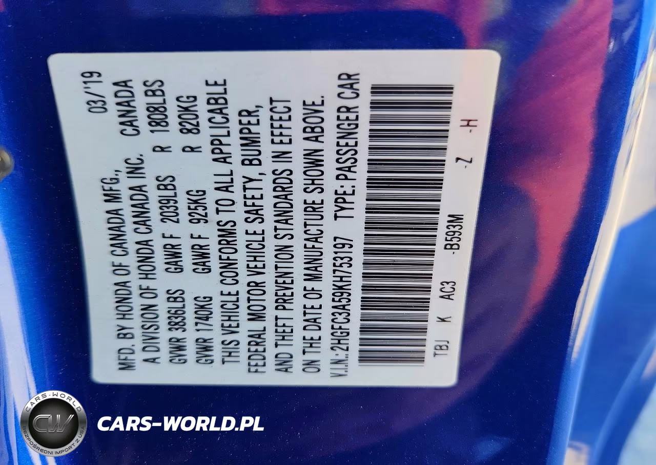 2019 Honda Civic Si VIN:2HGFC3A59KH753197 - 12