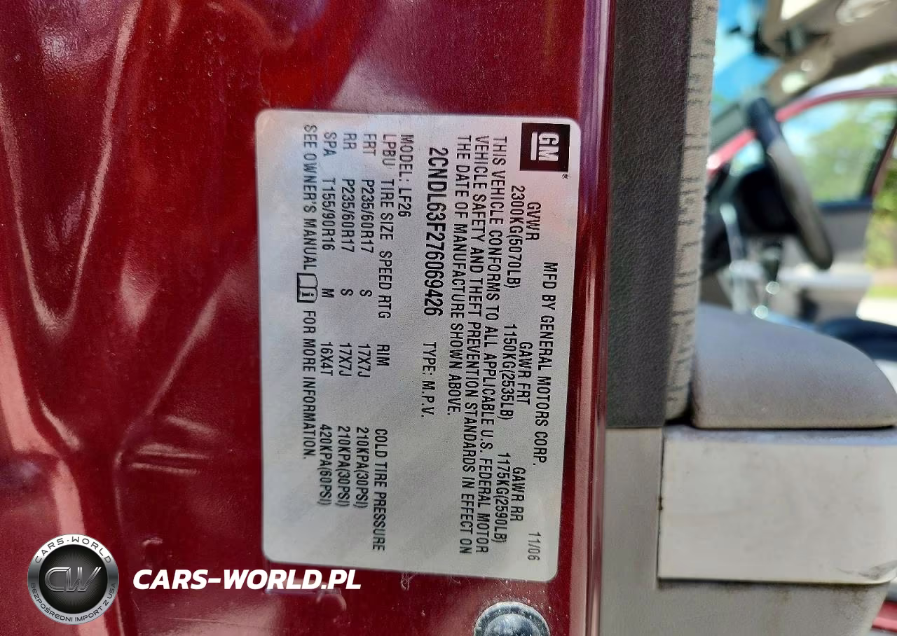 2007 Chevrolet Equinox Lt VIN:2CNDL63F276069426 - 13