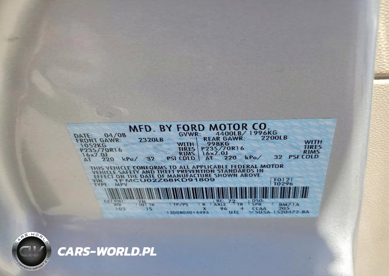 2008 Ford Escape Xls VIN:1FMCU02Z68KD91809 - 12