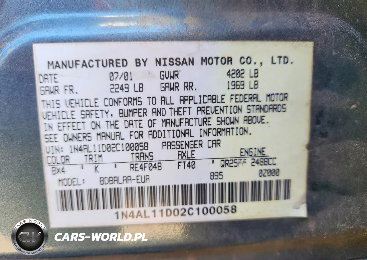 2002 Nissan Altima 2.5 VIN:1N4AL11D02C100058 - 12