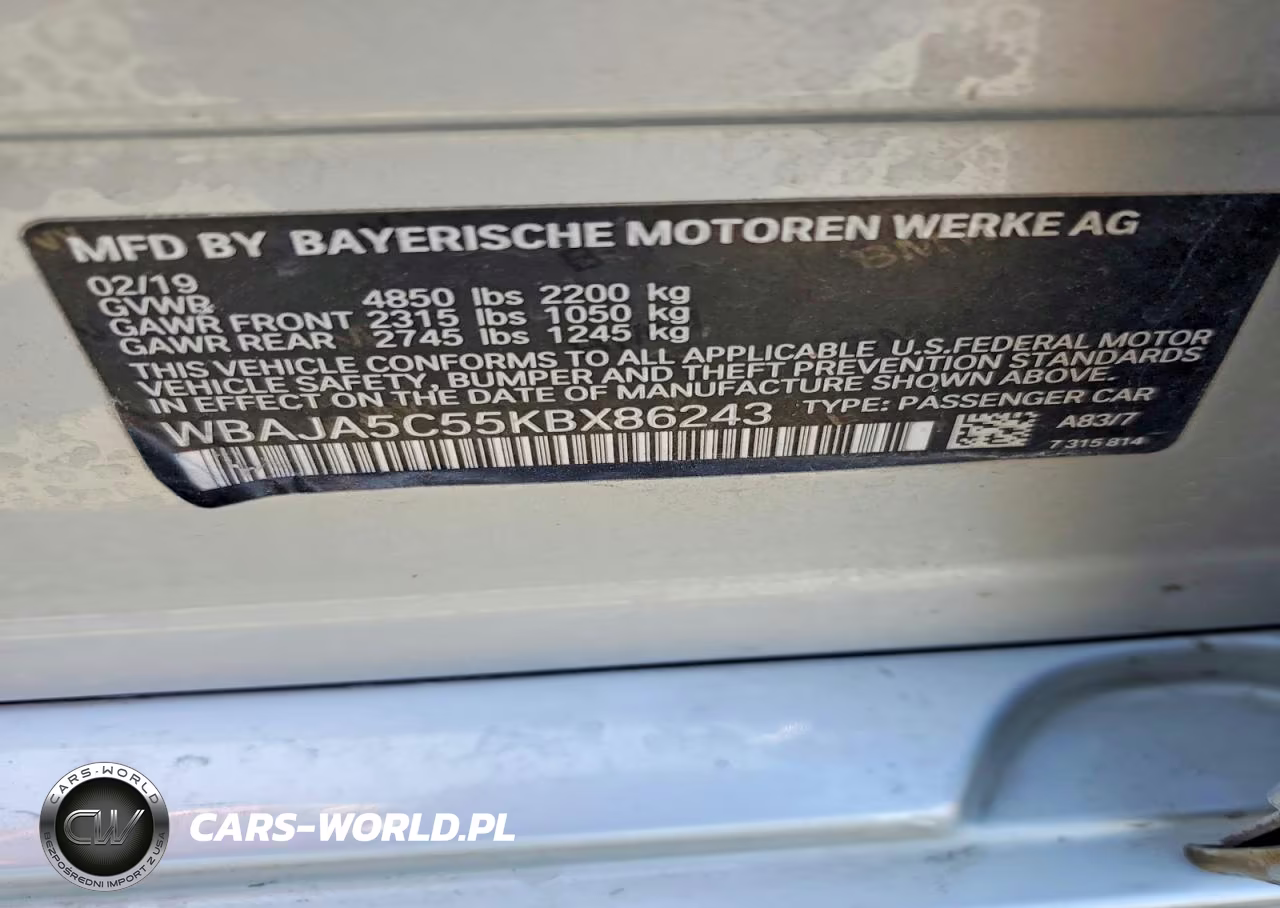 2019 BMW 530 I VIN:WBAJA5C55KBX86243 - 12