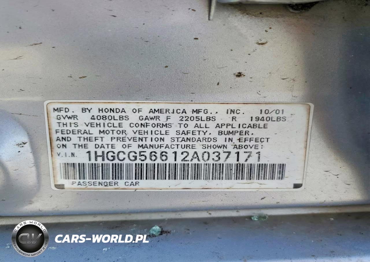 2002 Honda Accord Ex VIN:1HGCG56612A037171 - 12