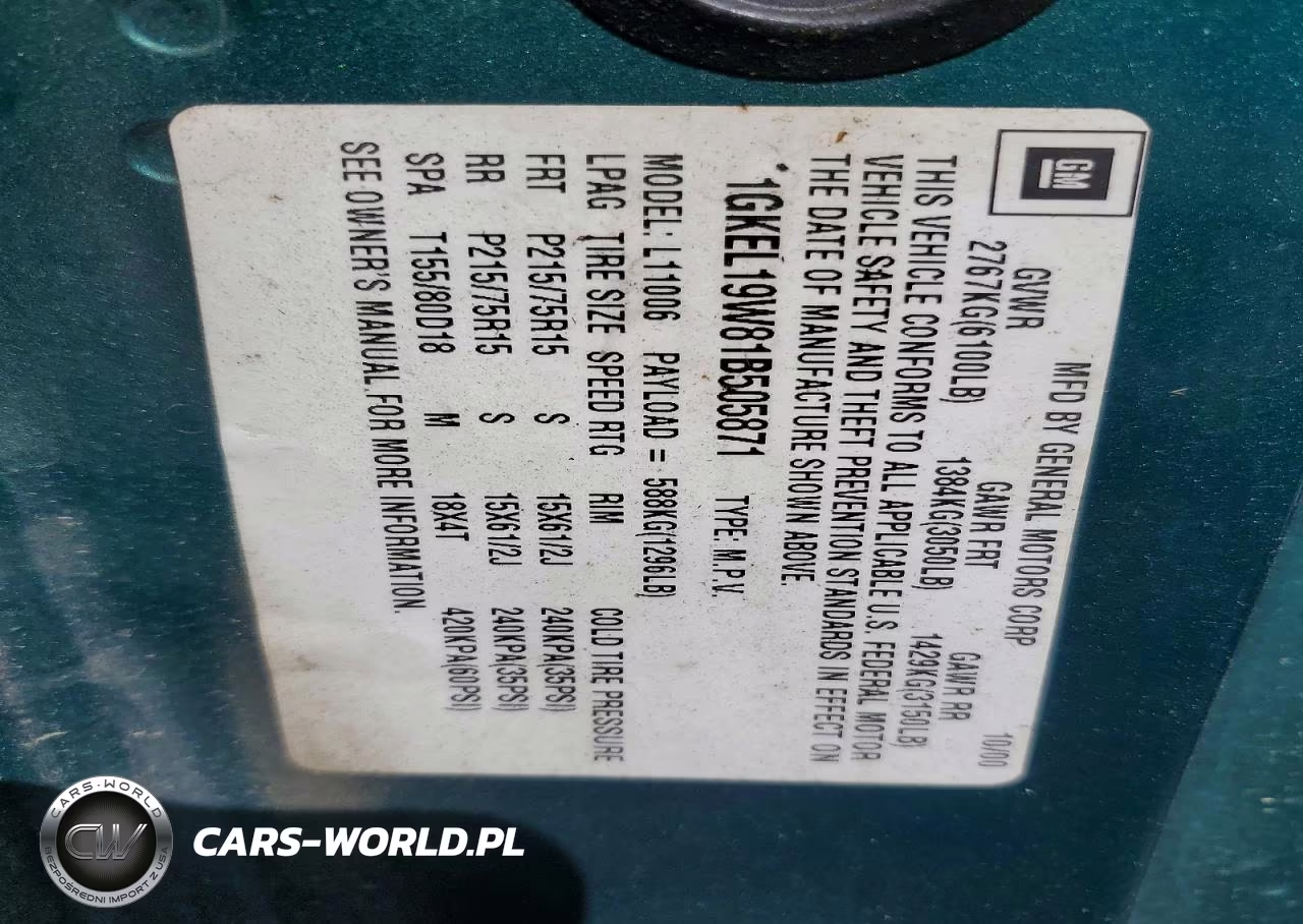 2001 GMC Safari Xt VIN:1GKEL19W81B505871 - 13