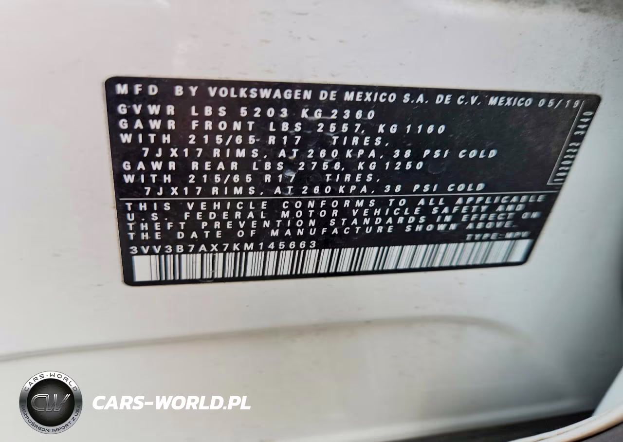 2019 Volkswagen Tiguan Se VIN:3VV3B7AX7KM145663 - 13
