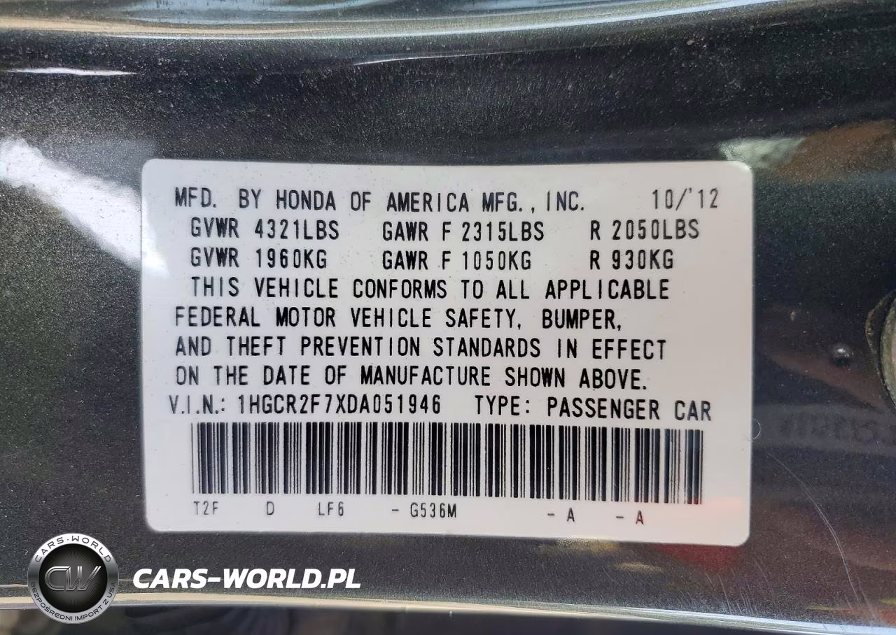 2013 Honda Accord Ex VIN:1HGCR2F7XDA051946 - 12