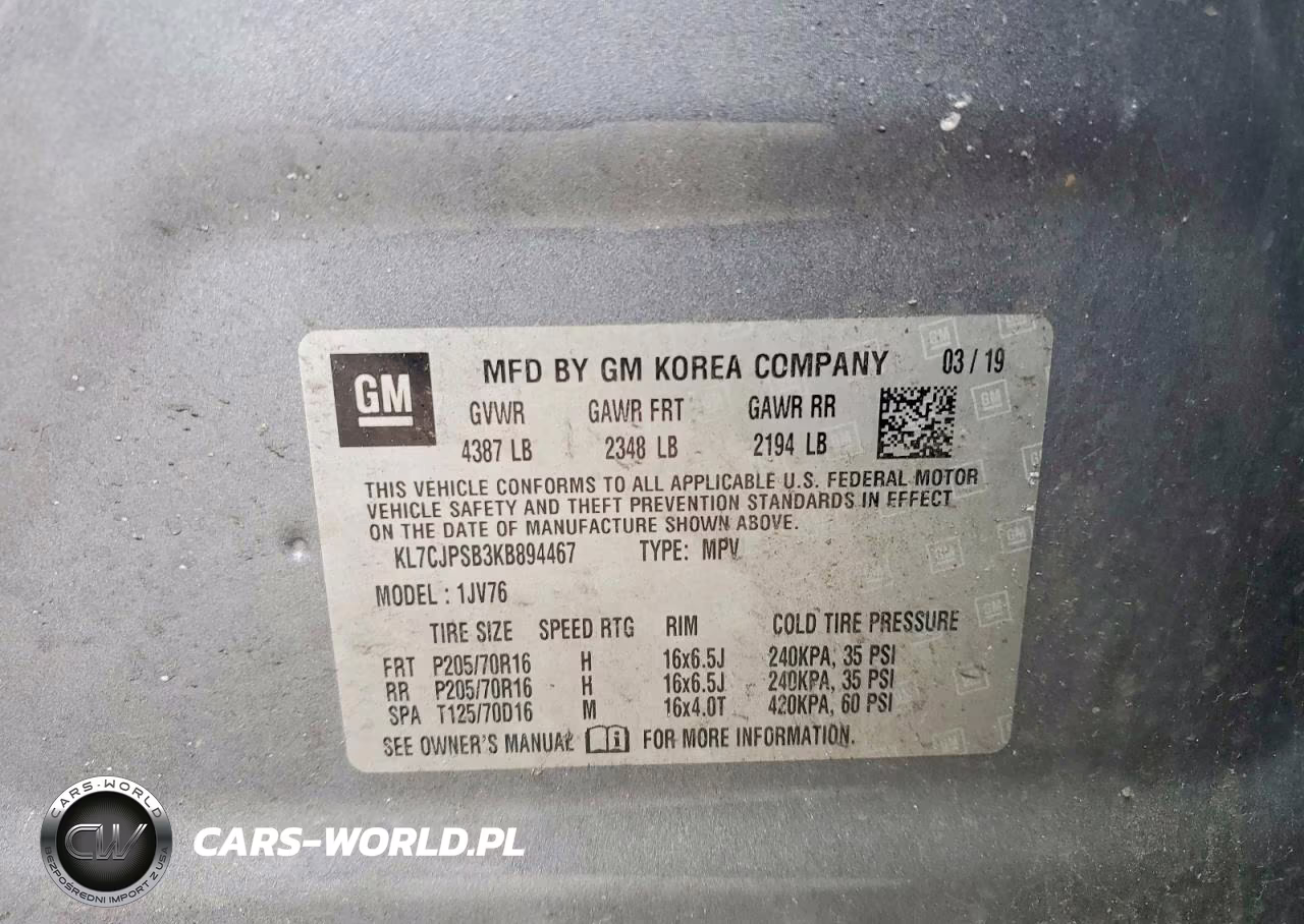2019 Chevrolet Trax 1Lt VIN:KL7CJPSB3KB894467 - 12