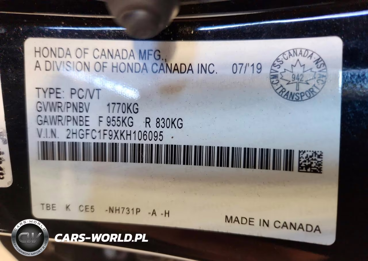 2019 Honda Civic Touring VIN:2HGFC1F9XKH106095 - 12