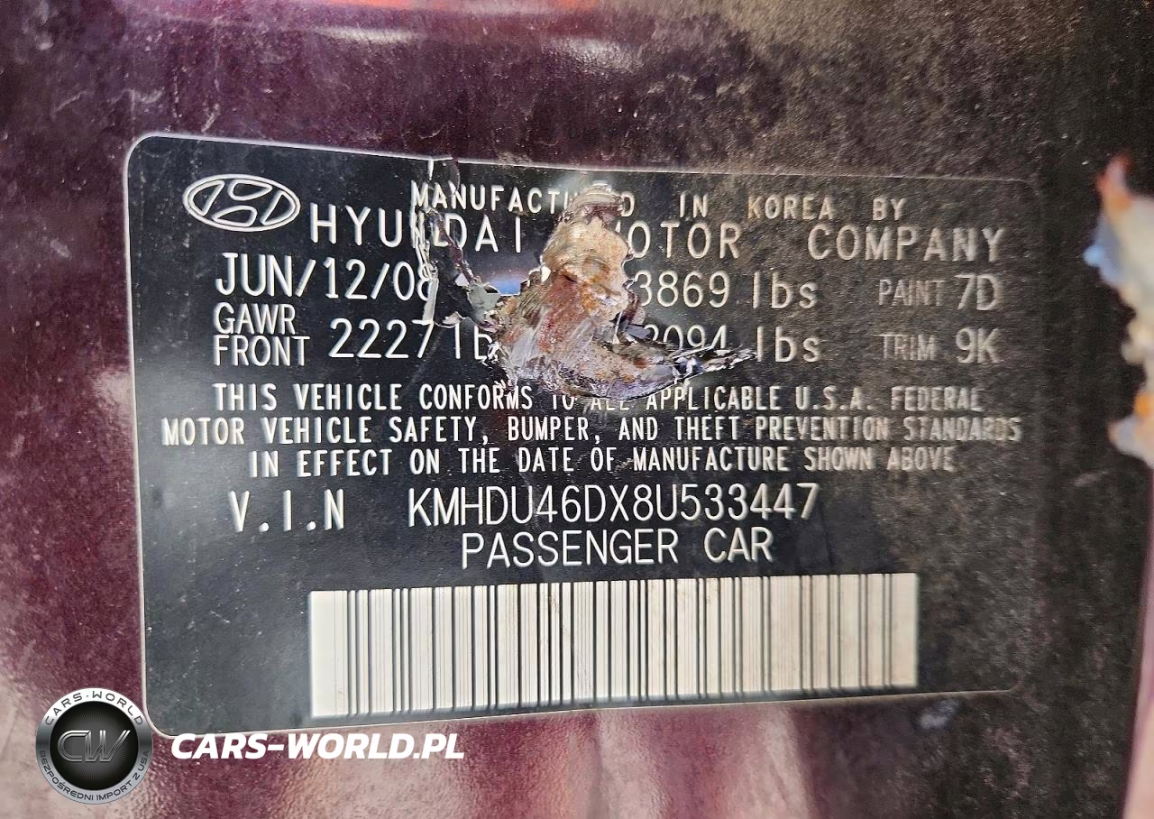 2008 Hyundai Elantra Gls VIN:KMHDU46DX8U533447 - 12