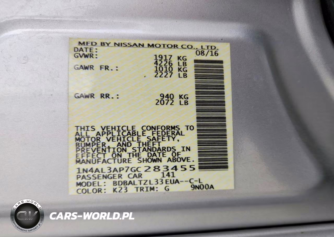 2016 Nissan Altima 2.5 Sl VIN:1N4AL3AP7GC283455 - 12