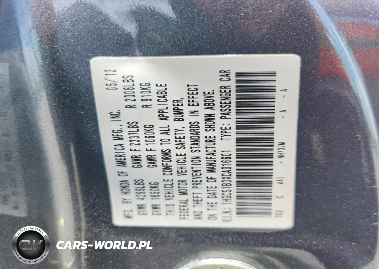 2012 Honda Accord Lx VIN:1HGCS1B3XCA016601 - 12