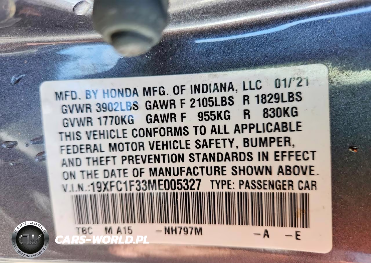 2021 Honda Civic Ex VIN:19XFC1F33ME005327 - 12