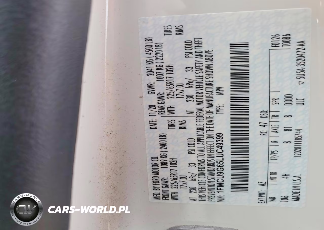 2020 Ford Escape Se VIN:1FMCU9G65LUC49399 - 14
