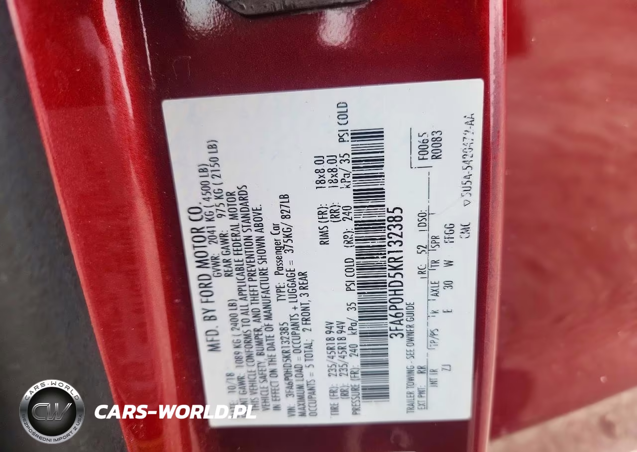 2019 Ford Fusion VIN:3FA6P0HD5KR132385 - 12