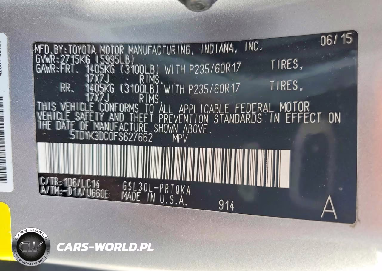 2015 Toyota Sienna Xle Premium 8-Passenger VIN:5TDYK3DC0FS627662 - 13