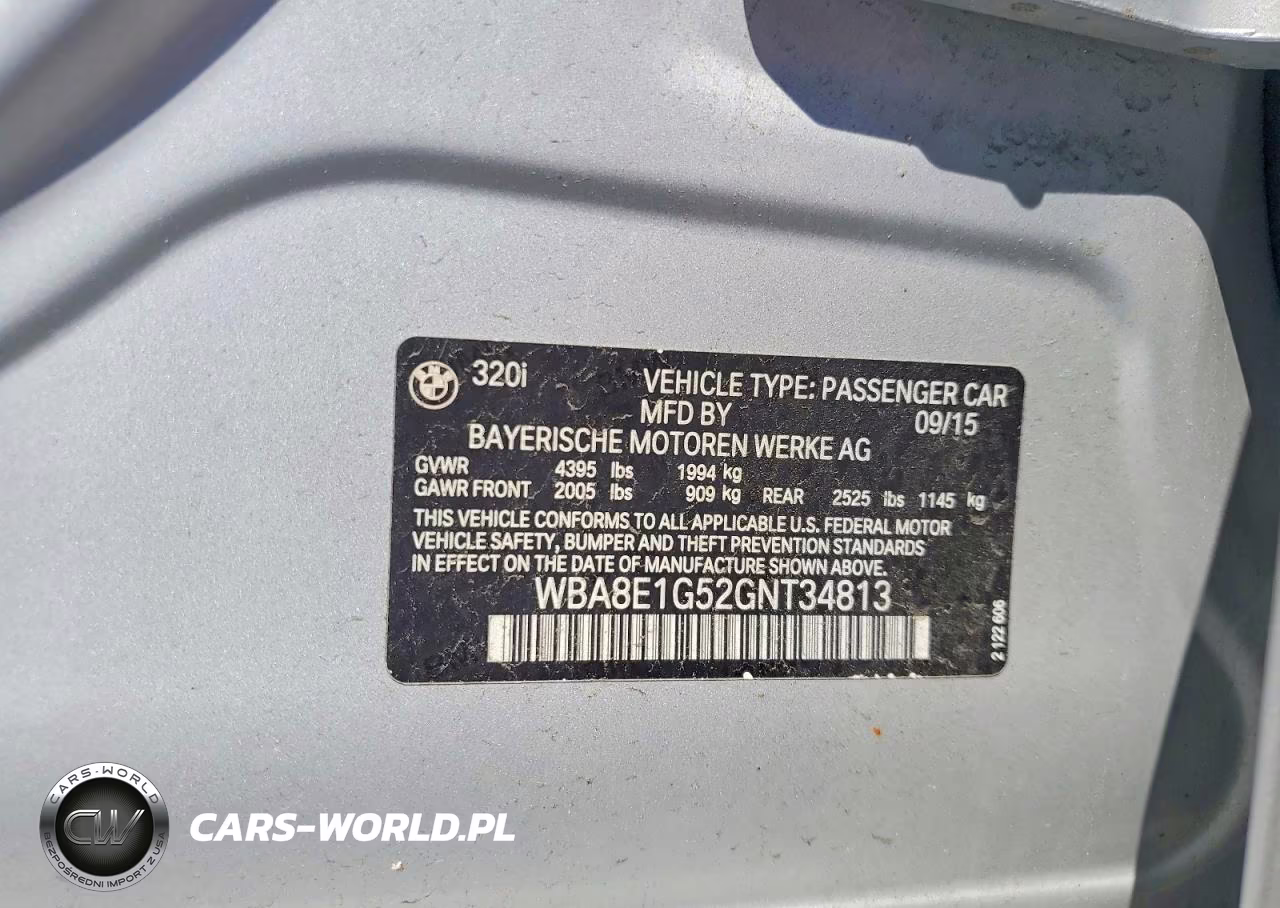 2016 BMW 320 I VIN:WBA8E1G52GNT34813 - 12