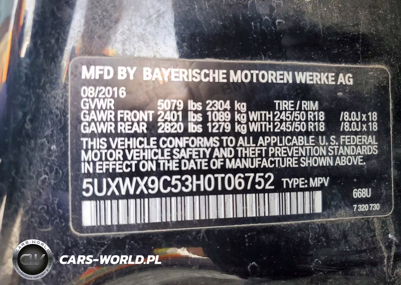 2017 BMW X3 xDrive28I VIN:5UXWX9C53H0T06752 - 13