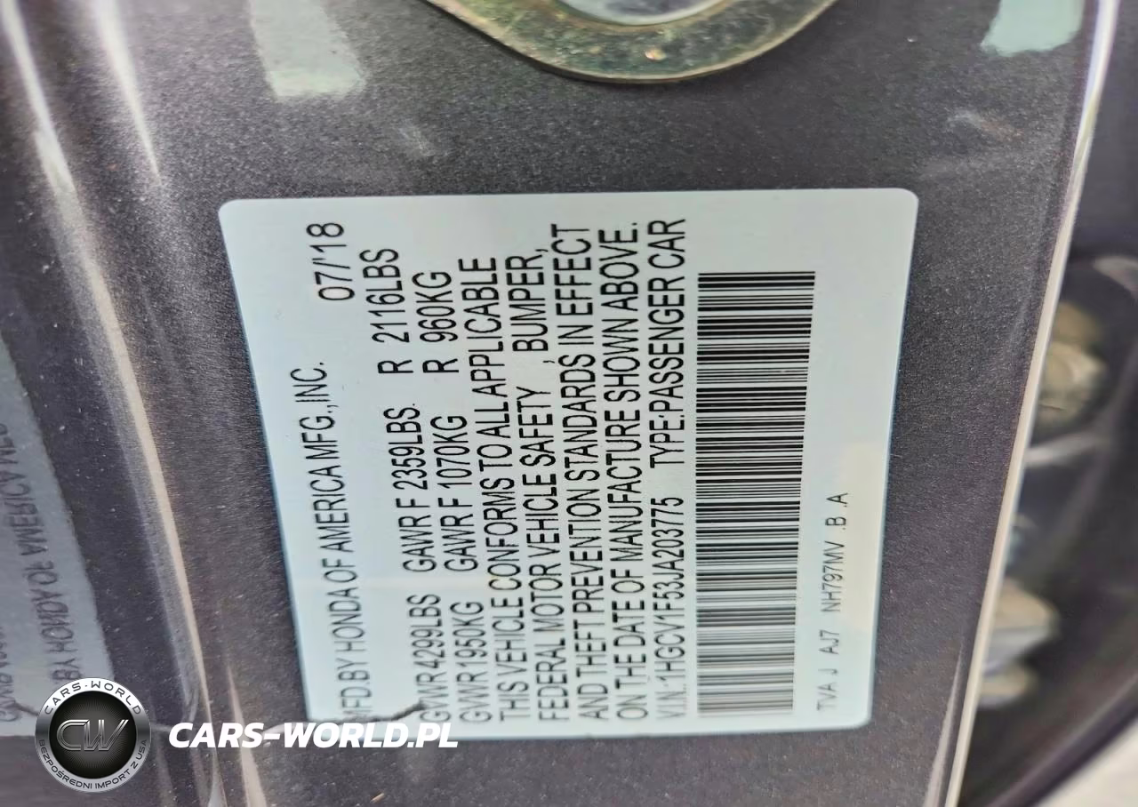 2018 Honda Accord Exl VIN:1HGCV1F53JA203775 - 12