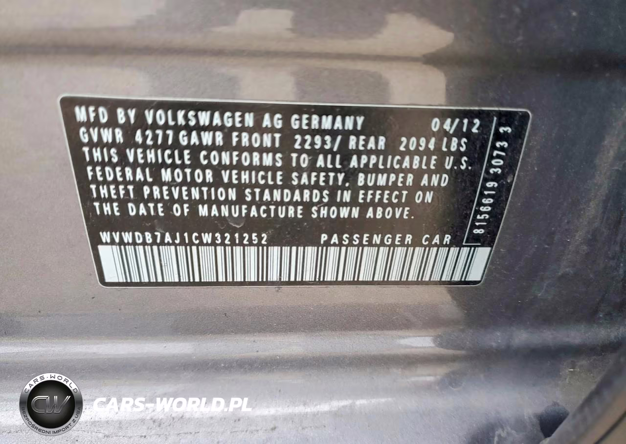 2012 Volkswagen Golf VIN:WVWDB7AJ1CW321252 - 12